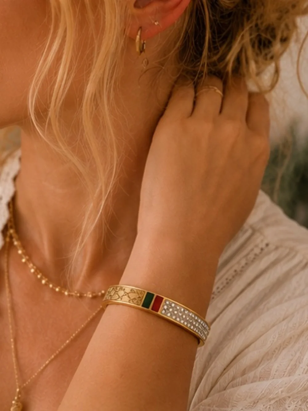 Designer Inspired Crystal Italian Stripe Gold Bangle Bracelet